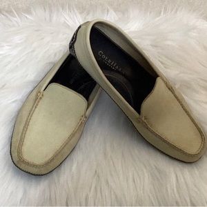 Cole Haan, Ivory suede driving Moc, made in Brazil
